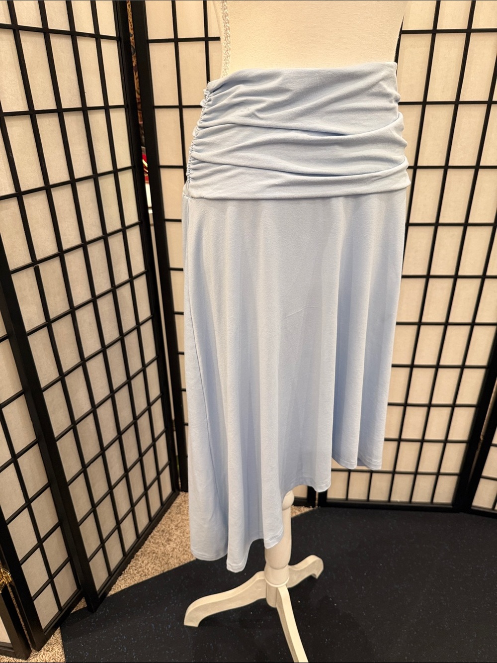 Never Worn! Medium Asymmetrical Light Blue Ruched Waist Midi Skirt